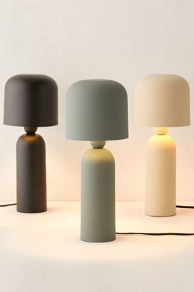 3 Aida Iron Table Lamps in black, olive green, and cream