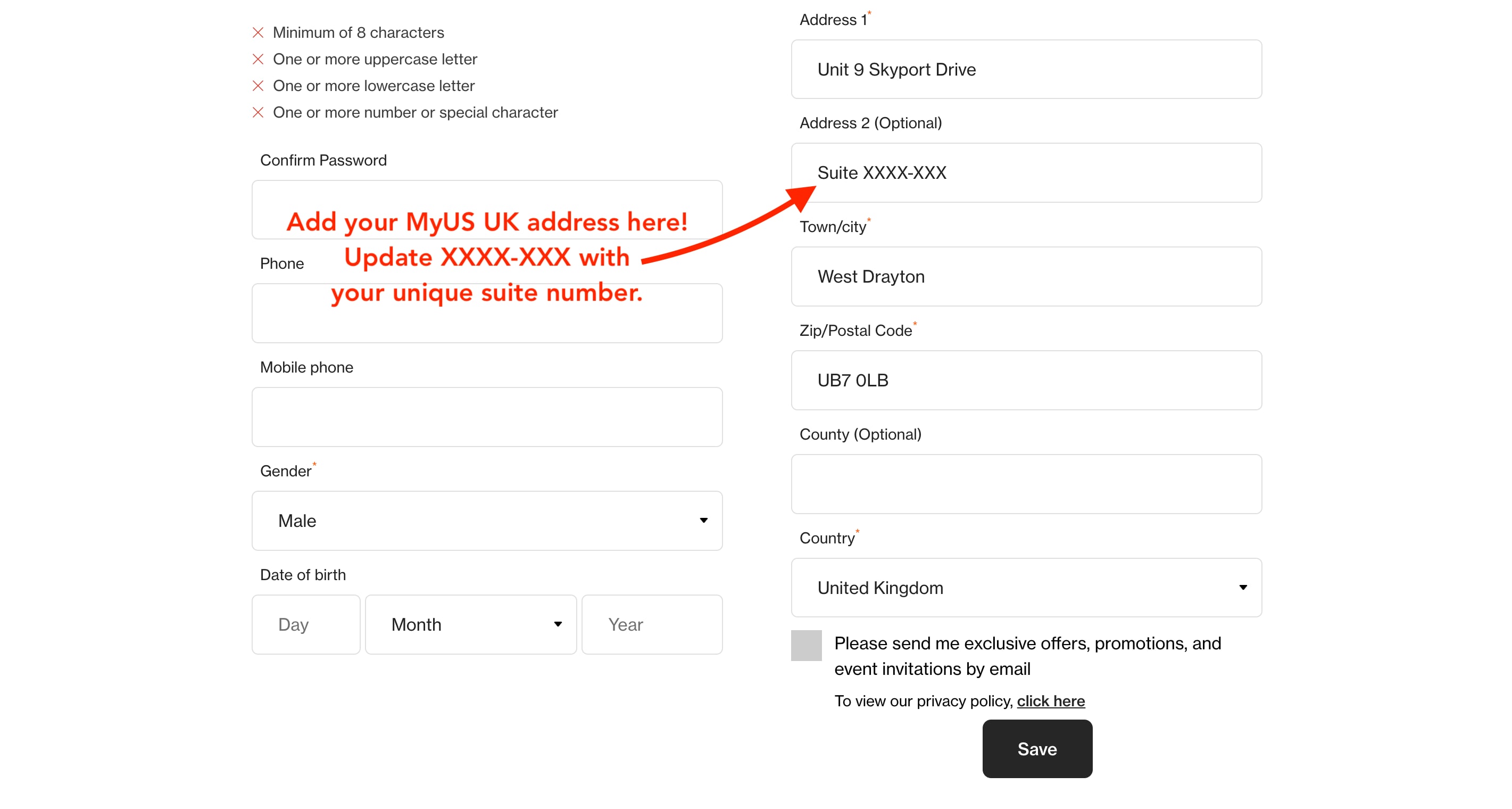 Add MyUS Address to Superdry Member Checkout