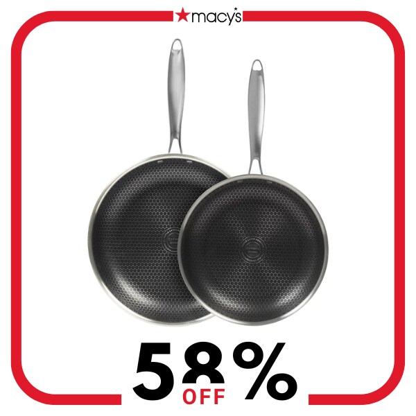 Two silver and black frying pans