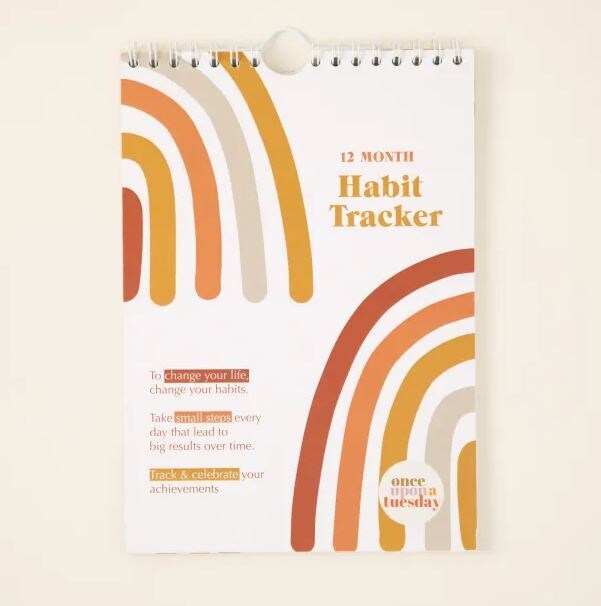 orange, tan, and white themed 12 month habit tracking calendar