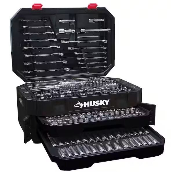 black four tier toolkit with 3 rackets, 174 sockets, and 24 wrenches