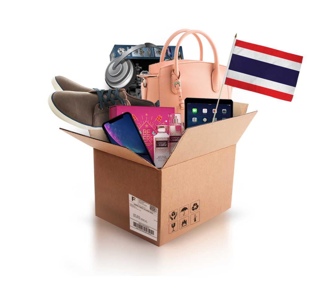 box with various products and the flag of thailand