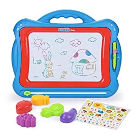 Drawing board with colorful shaped pieces and stickers