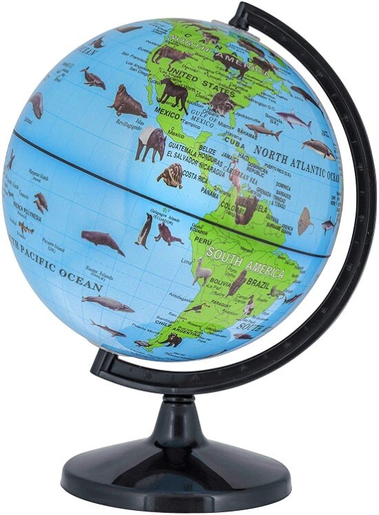 6-inch world globe with wildlife animals of the world