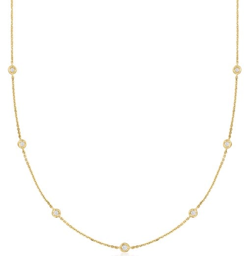 14-karat gold necklace by Ross-Simons with seven small diamonds