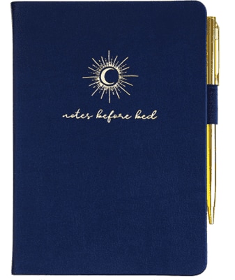 Navy and gold Ecolo self-care journal with gold pen set