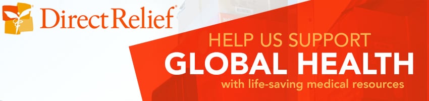  Orange and White Direct Relief Charity Banner "Help Us Support Global Health"