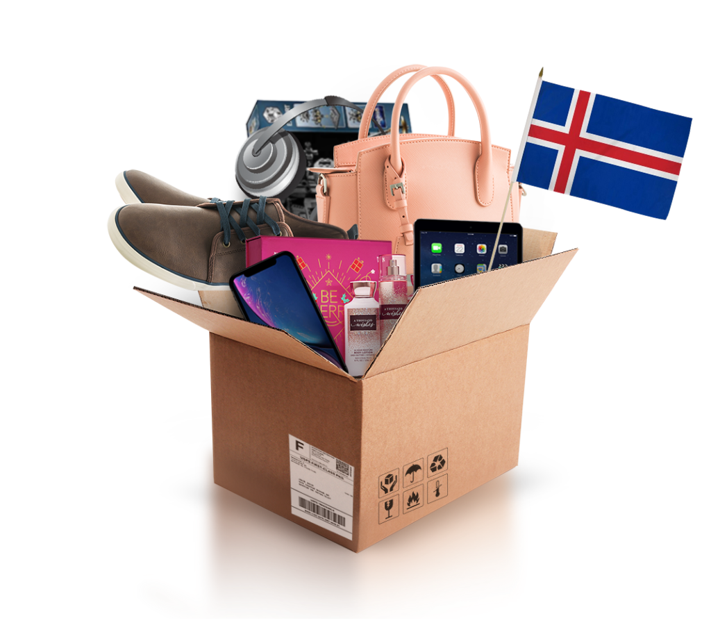 box with various products and the flag of iceland