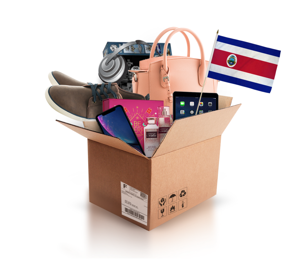 box with various products and the flag of costa rica