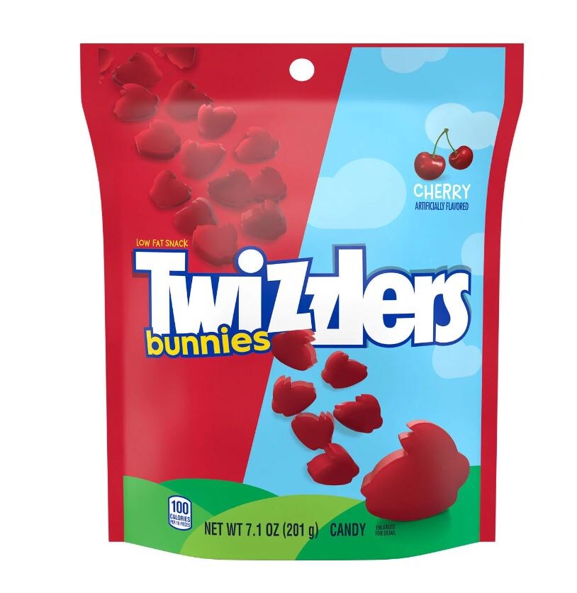 red and blue bag of twizzler bunny candy 