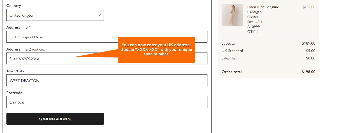 Add MyUS Address to The White Company Guest Checkout