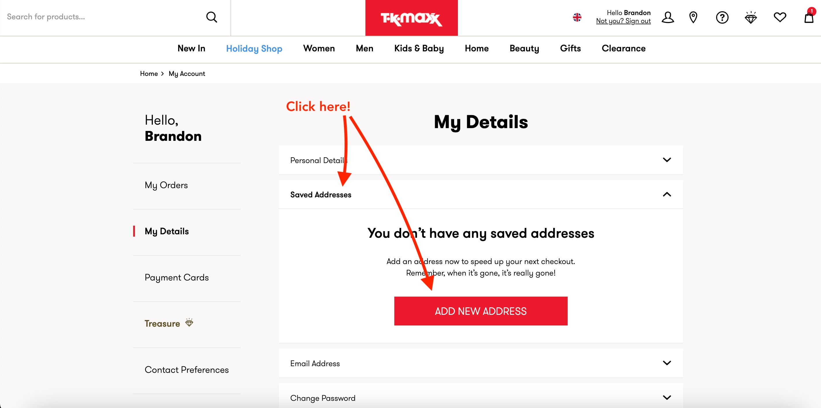 TK Maxx Account Information