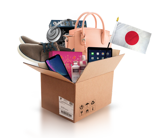 box with various products and the flag of japan