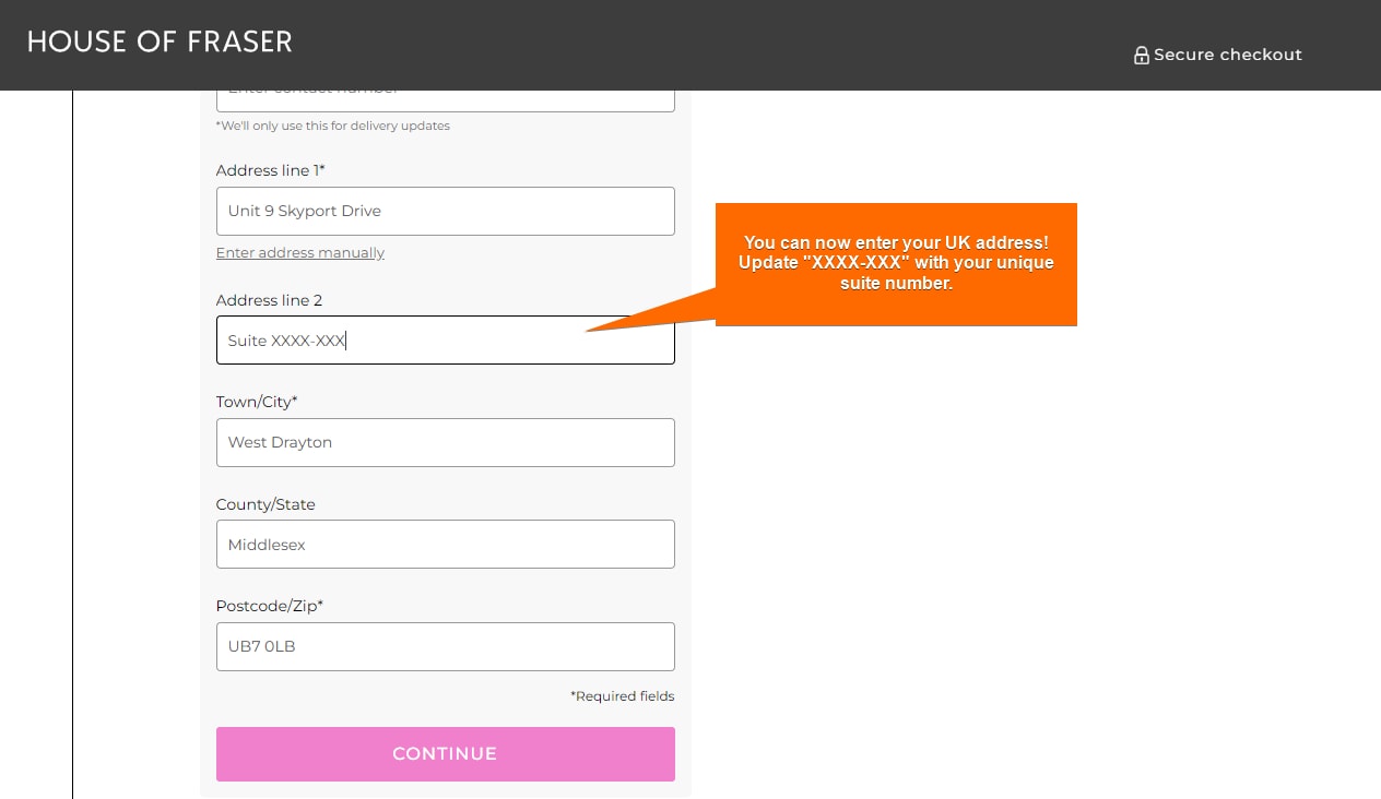 Add MyUS Address to House of Fraser Guest Checkout
