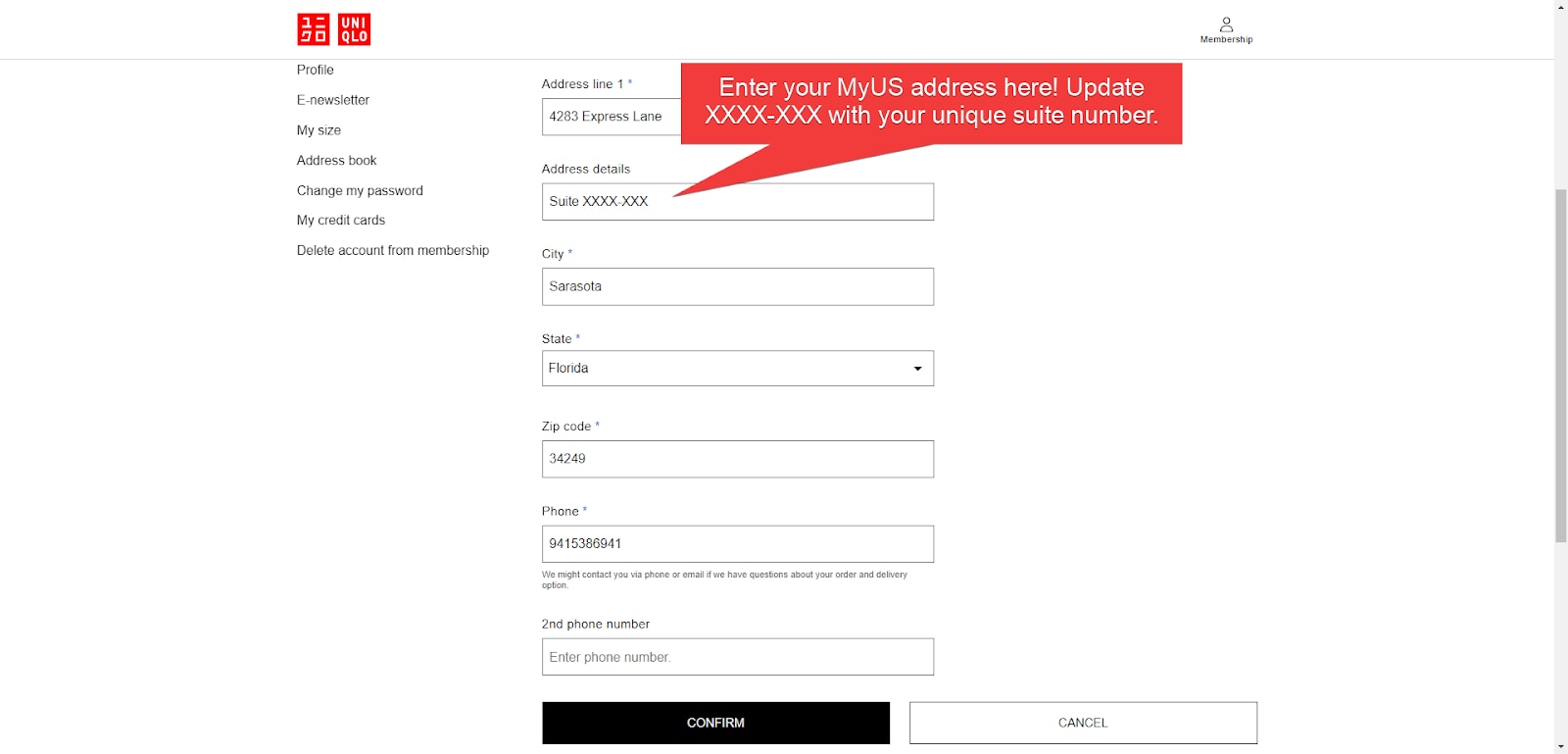 Add MyUS Address to Uniqlo Member Checkout