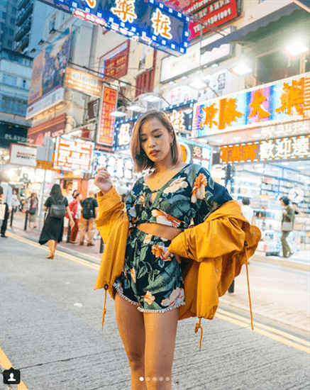 Influencer Lissa Kahayon in two piece floral set and yellow jacket