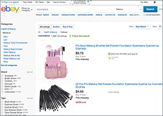 eBay makeup bidding page