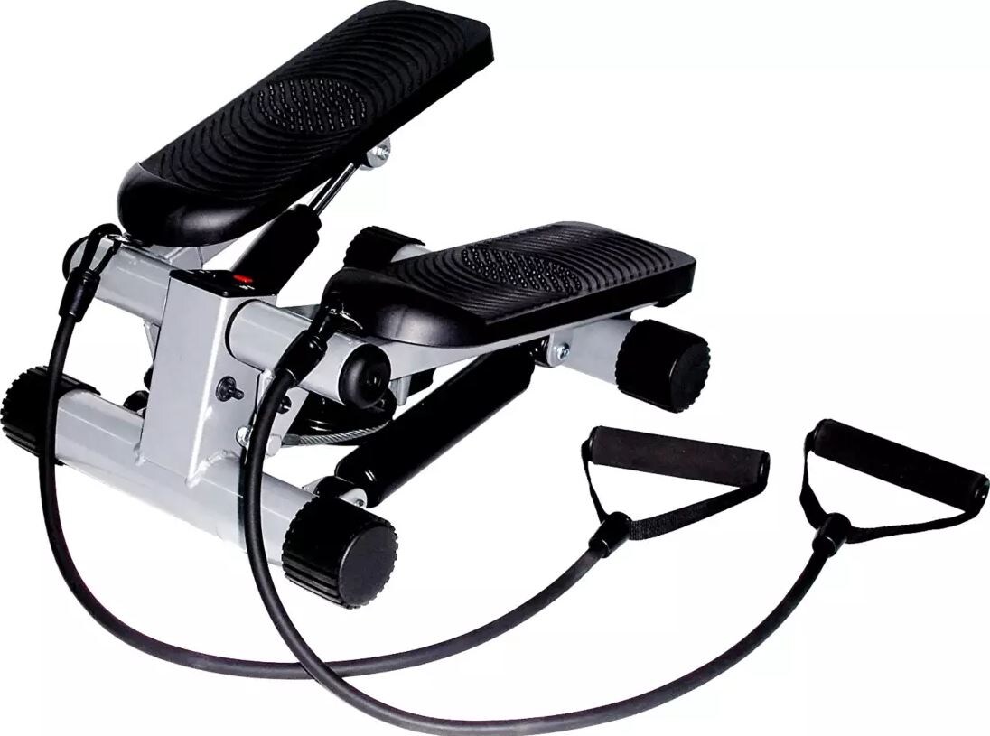 black mini stepper with resistance bands