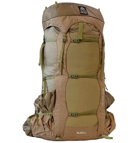 The 2019 Granite Gear Blaze 60L backpack model in brown and clay green