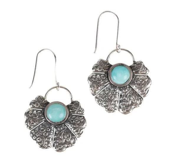 sterling silver fanned style earrings with ancient green amazonite gemstone