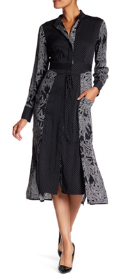 Midi silk shirt dress in black and gray print by Diane von Furstenburg