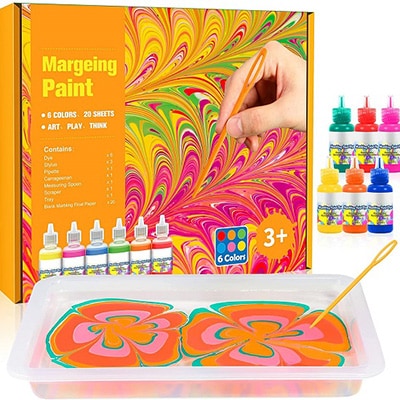 Water marbling paint kit with 6 colors