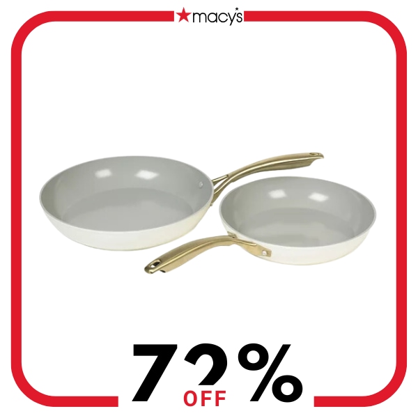 Two white pans with gold handles