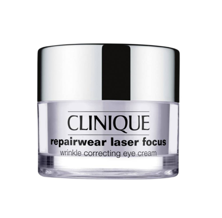 Glass clinique eye cream container with silver lid
