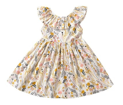 1234567 Toddler Baby Girl Sun Dress Wildflower Floral Seaside Beach Dress Overall Outfits Onepiece 12-24 Months Yellow