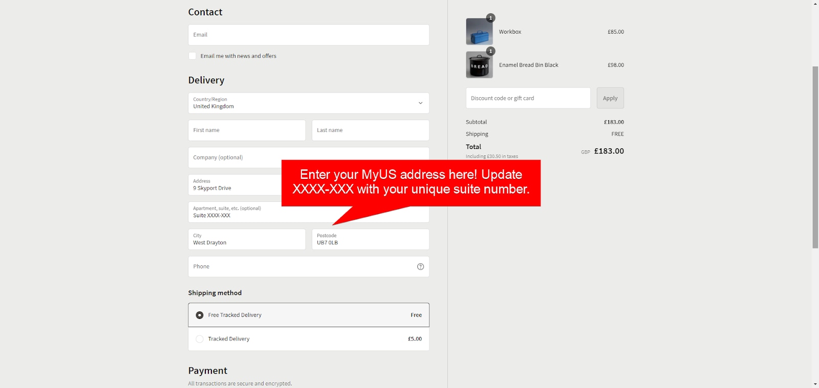 Add MyUS Address to Labour and Wait Member Checkout