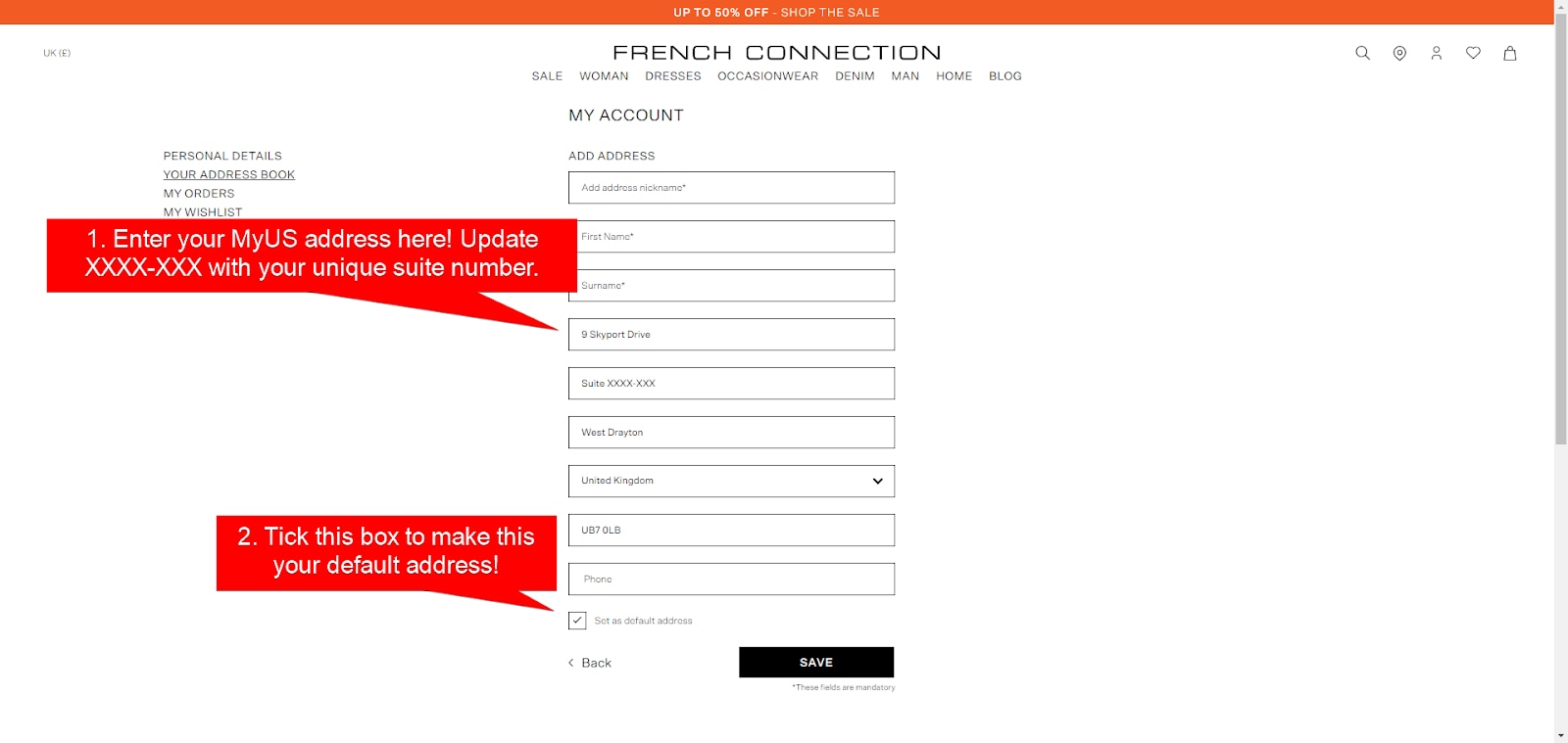 Add MyUS Address to French Connection Member Checkout