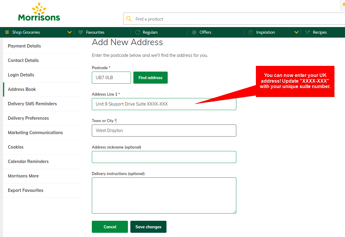 Add MyUS Address to Morrisons Member Checkout