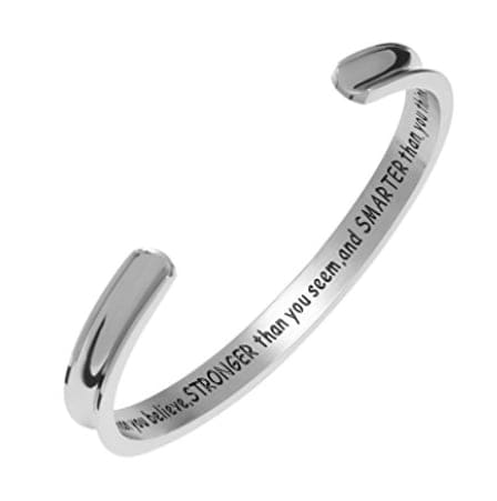 Silver bangle bracelet with message on inside