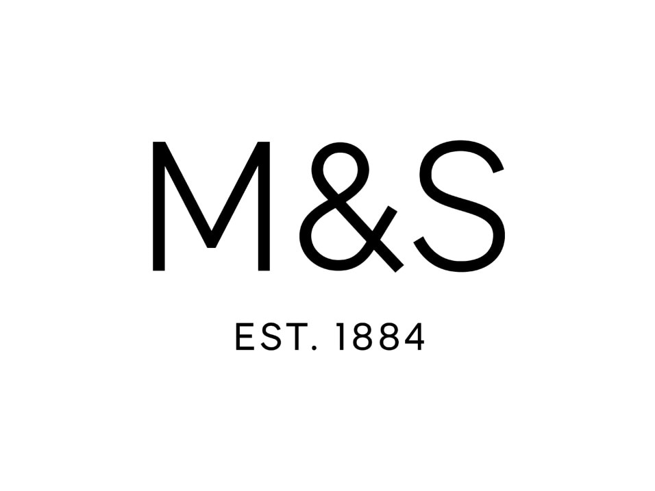 The simplistic Marks & Spencer logo with the letter M, the sign & and the letter S on top, and EST. 1884 written under it, all in black letters on a white background