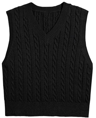 Black Locachy Women's Vintage Loose V Neck Sweater Vest