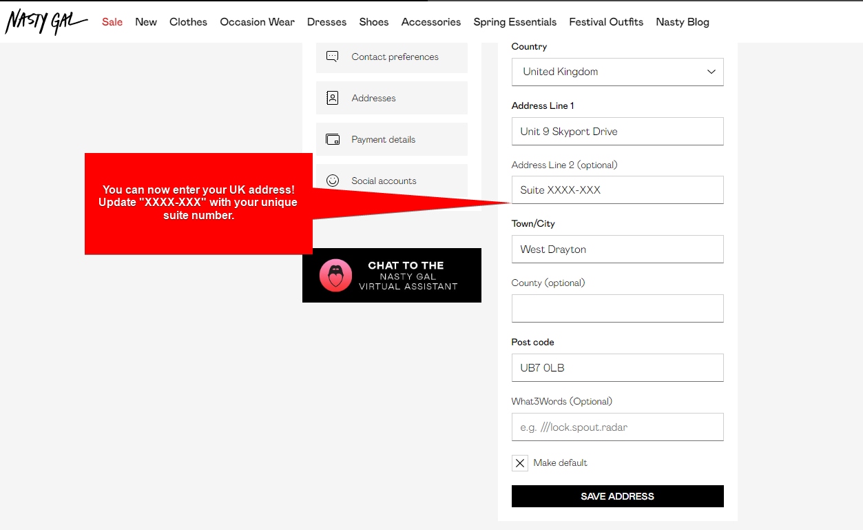 Add MyUS Address to Nasty Gal Member Checkout