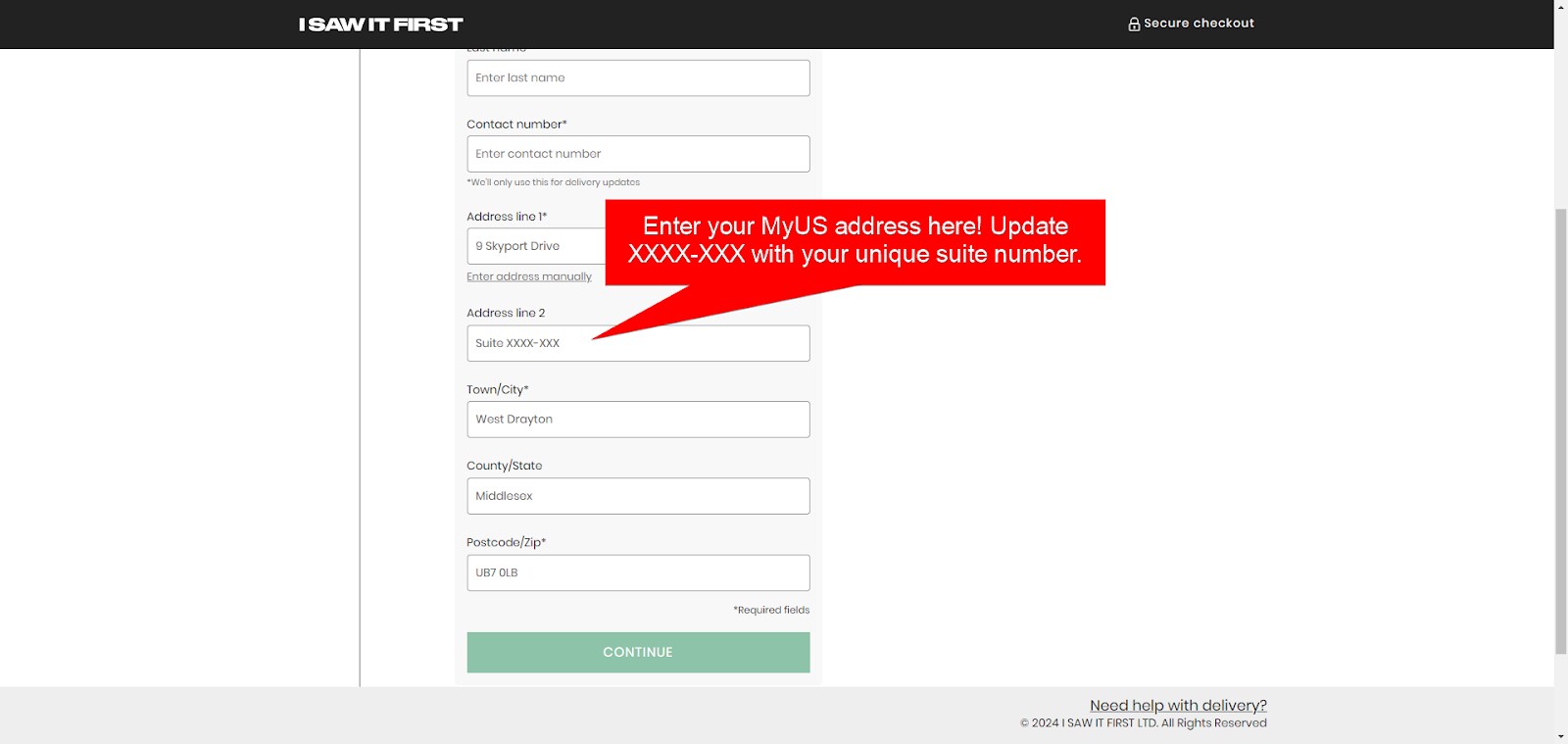 Add MyUS Address to I Saw It First Guest Checkout