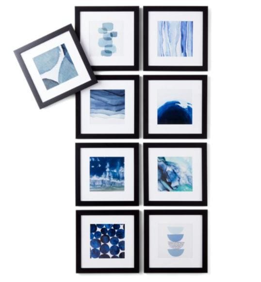 9 piece gallery 8x8 inch matted frame set
