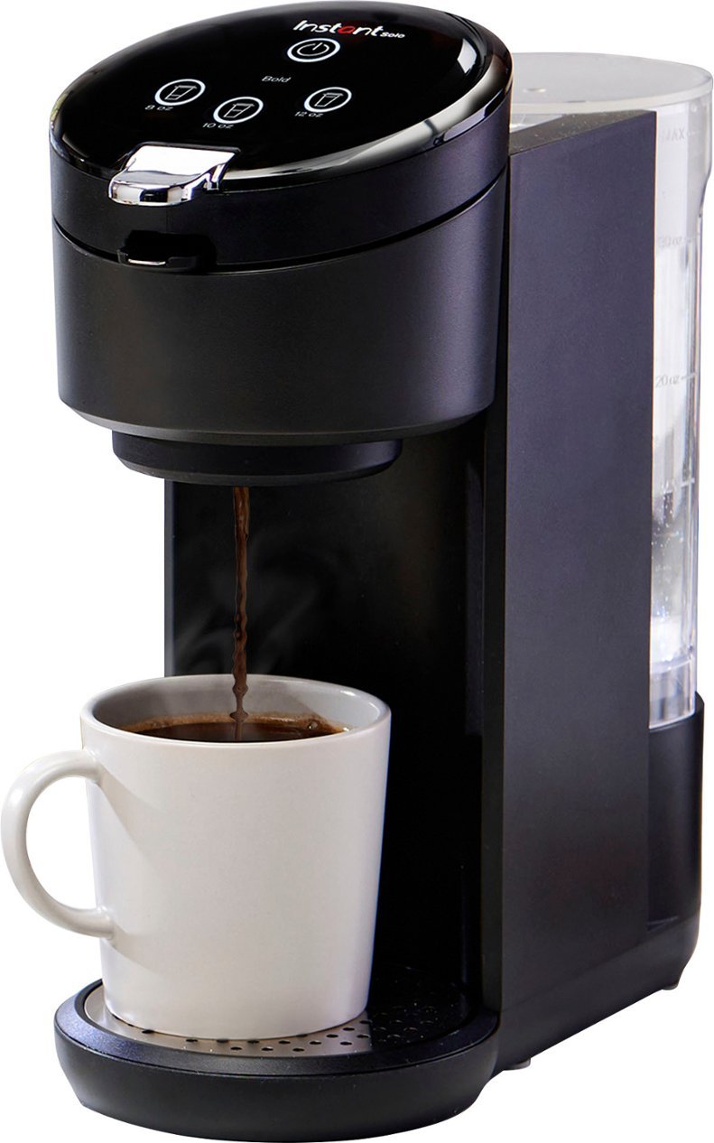 sleek black single serve coffee maker
