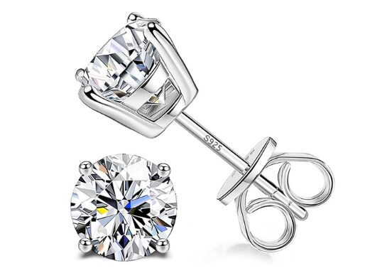Sllaiss Sterling Silver Cubic Zirconia Stud Earrings for Women Men 14k White Gold Plated Round