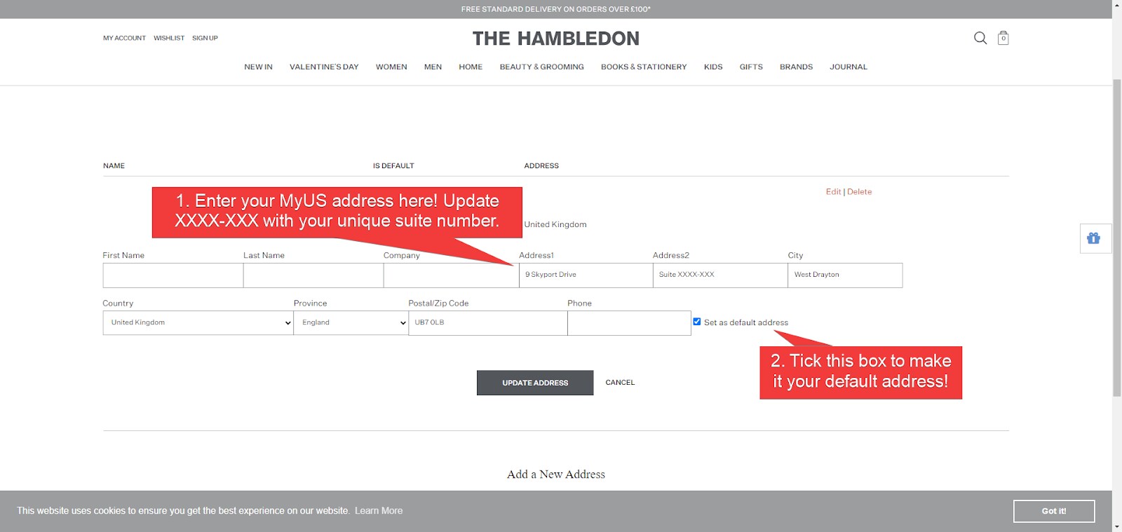 Add MyUS Address to The Hambledon Member Checkout