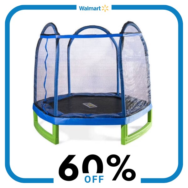 A blue, black, and green trampoline