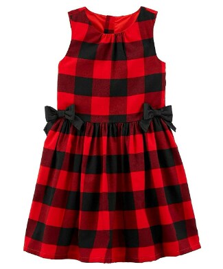 Carter's Buffalo Check Holiday Girls Dress Size Red/Black 5 Red