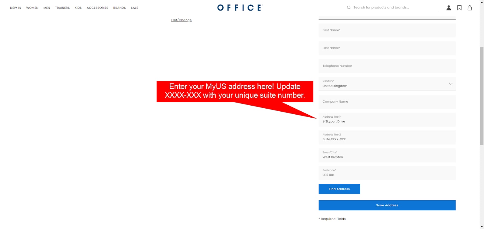 Add MyUS Address to Office Member Checkout