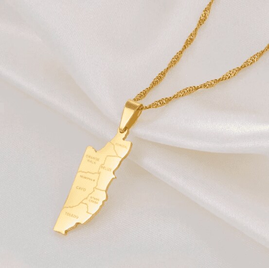 18K gold-plated Belize map with cities Necklace