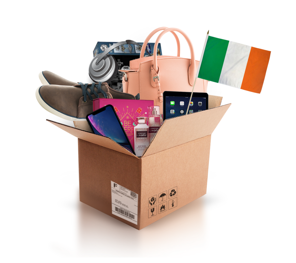 box with various products and the flag of ireland