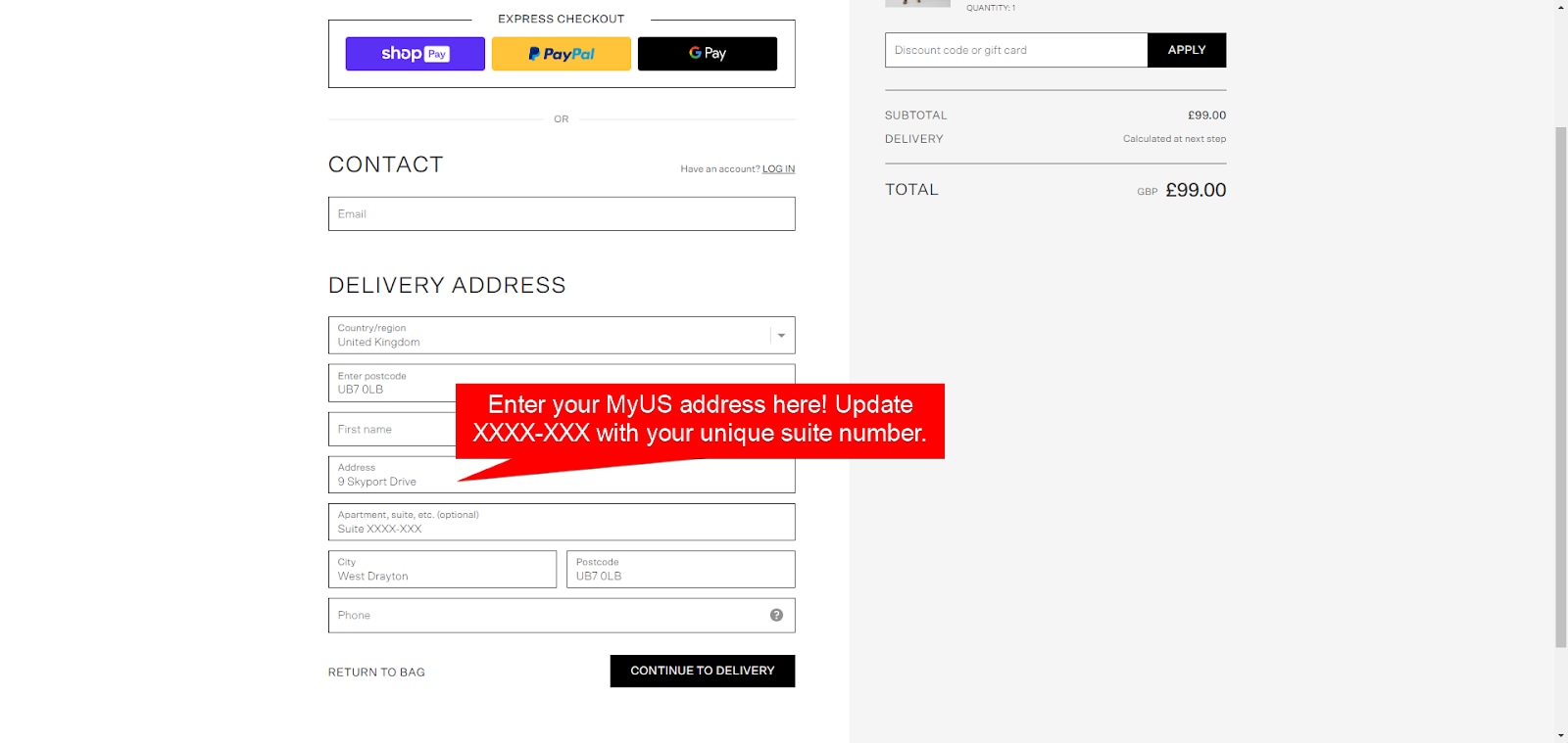 Add MyUS Address to French Connection Guest Checkout