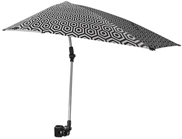 A Sport-Brella Versa-Brella Adjustable Umbrella with Universal Clamp sporting black and white hexagons
