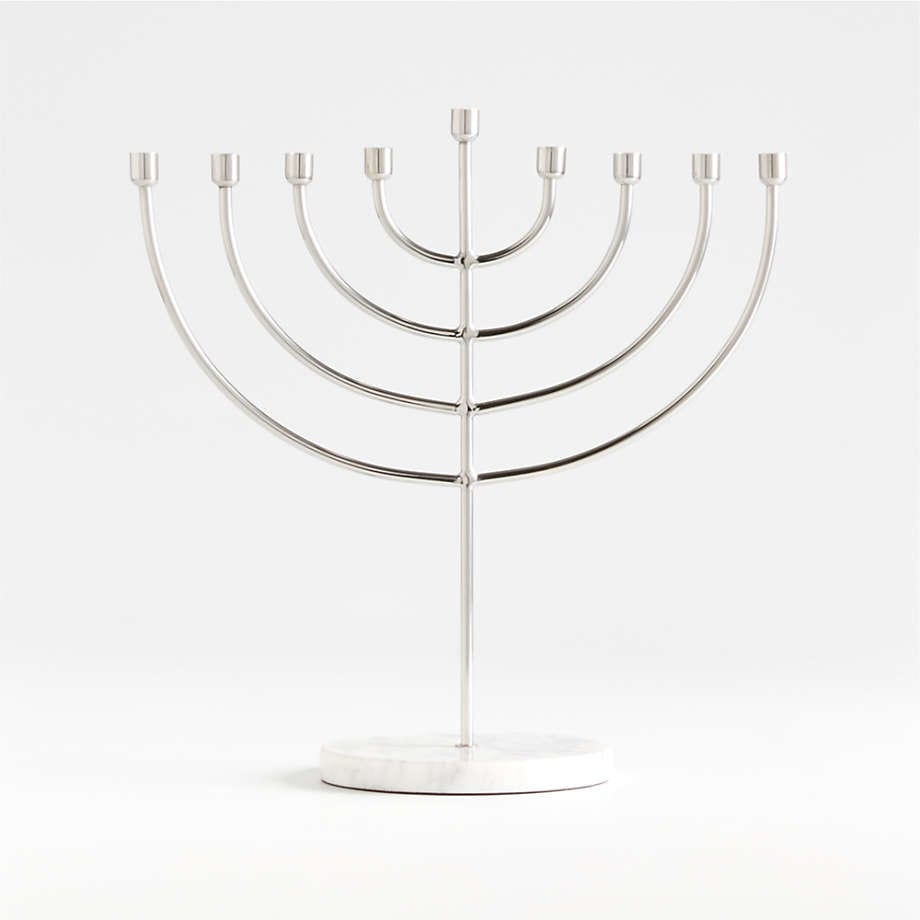 metal and white hanukkah menorah