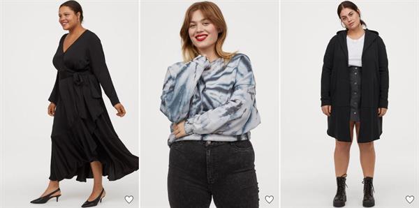 Plus size dress, top, jeans, cardigan, and skirt from H&M+ as modeled by three women